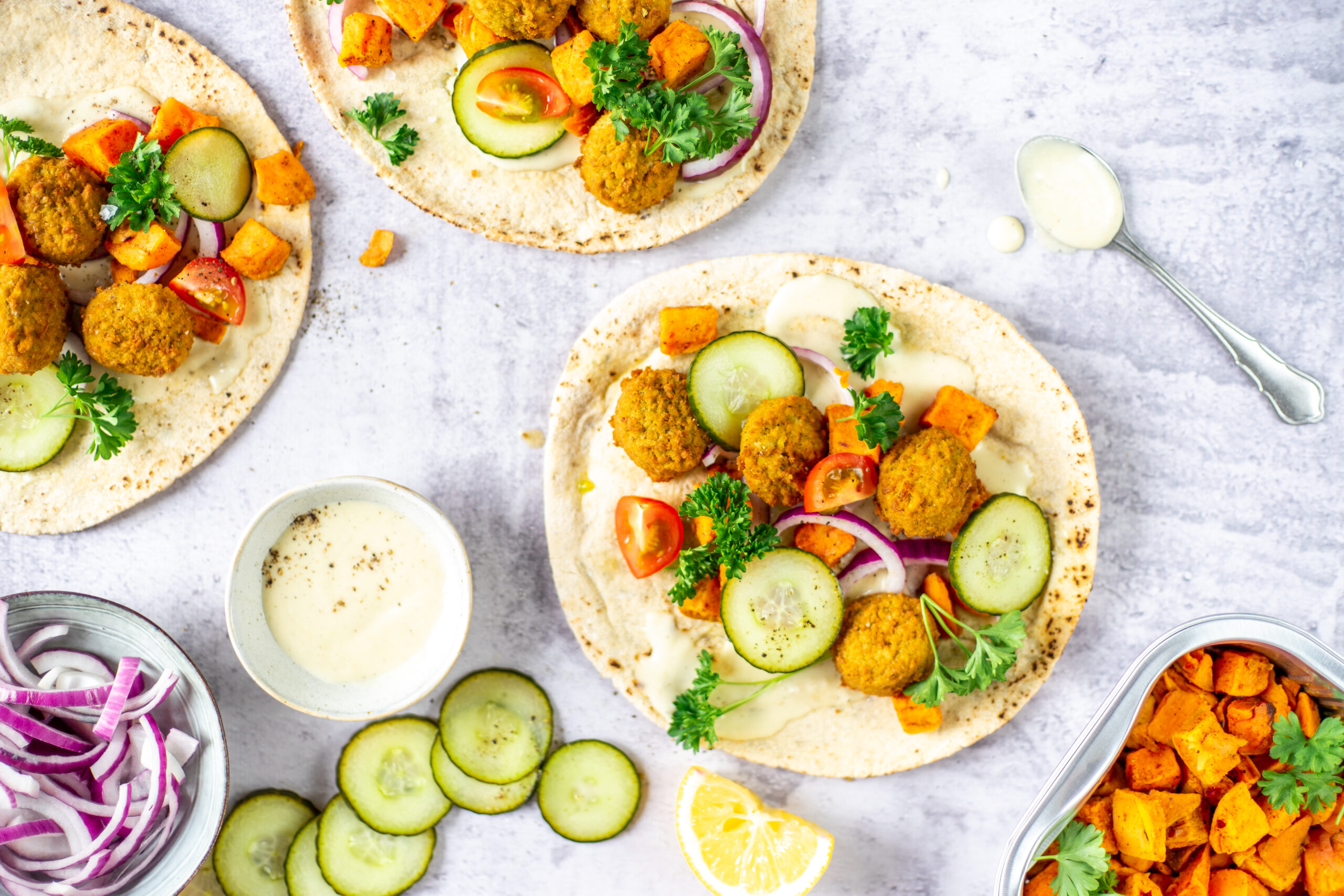 Recept Libanees Platbrood Met Falafel En Zoete Aardappel Plantaardig